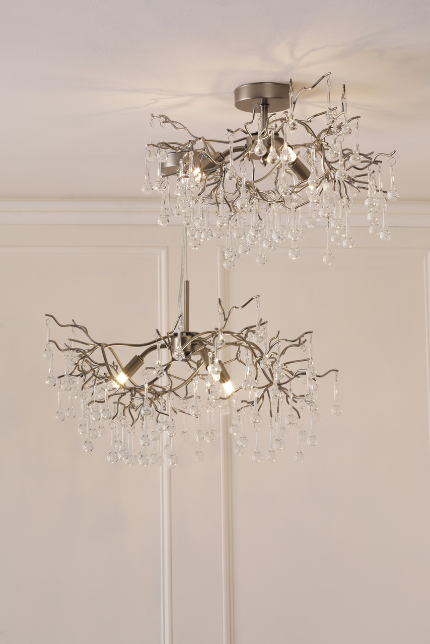 Laura Ashley Willow 3 Light Semi-Flush Satin Pewter and Crystal