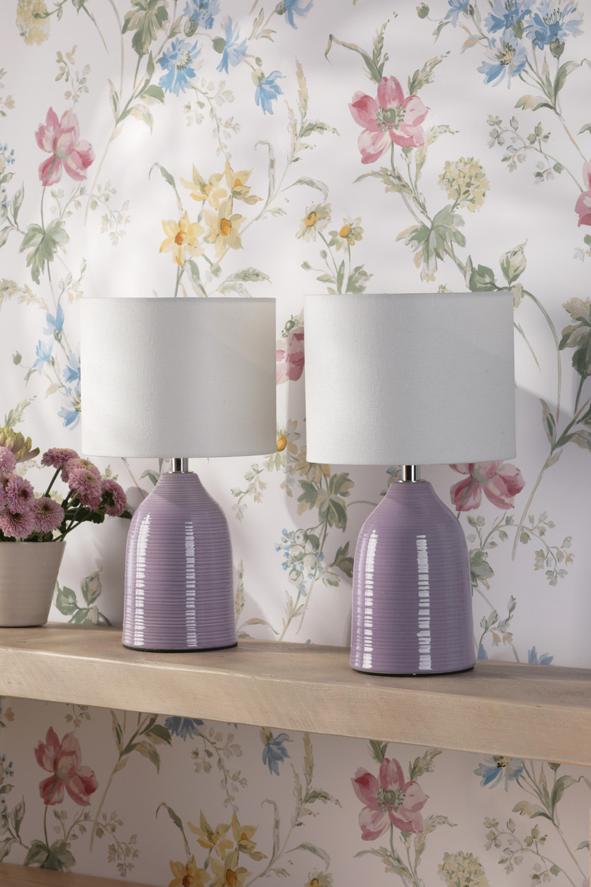 Laura Ashley Penny Table Lamp Purple Ceramic and Polished Chrome