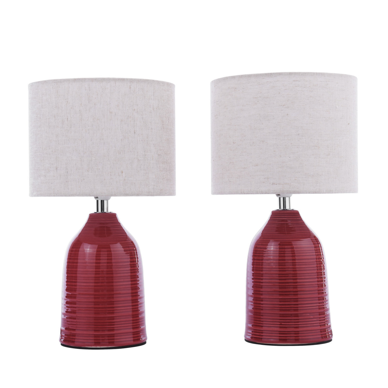 Laura Ashley Penny Table Lamp Red Ceramic and Polished Chrome With