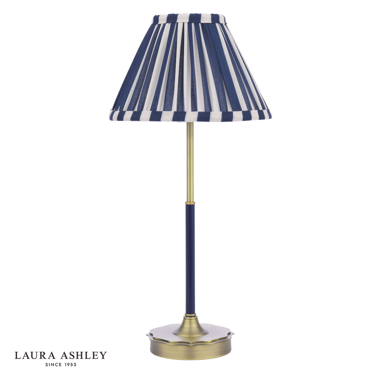 Laura Ashley Denwick Table Lamp Matt Antique Brass and Satin Blue