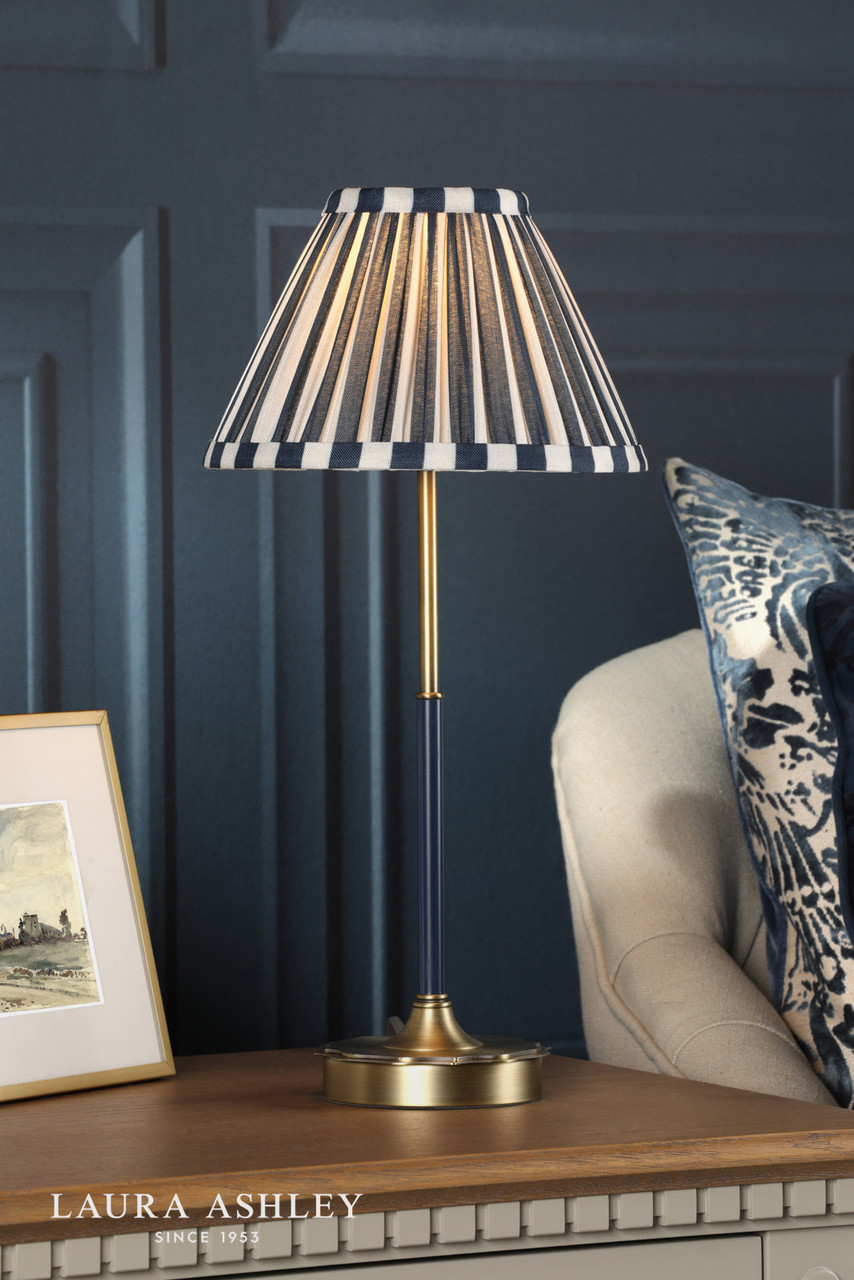 Laura Ashley Denwick Table Lamp Matt Antique Brass and Satin Blue