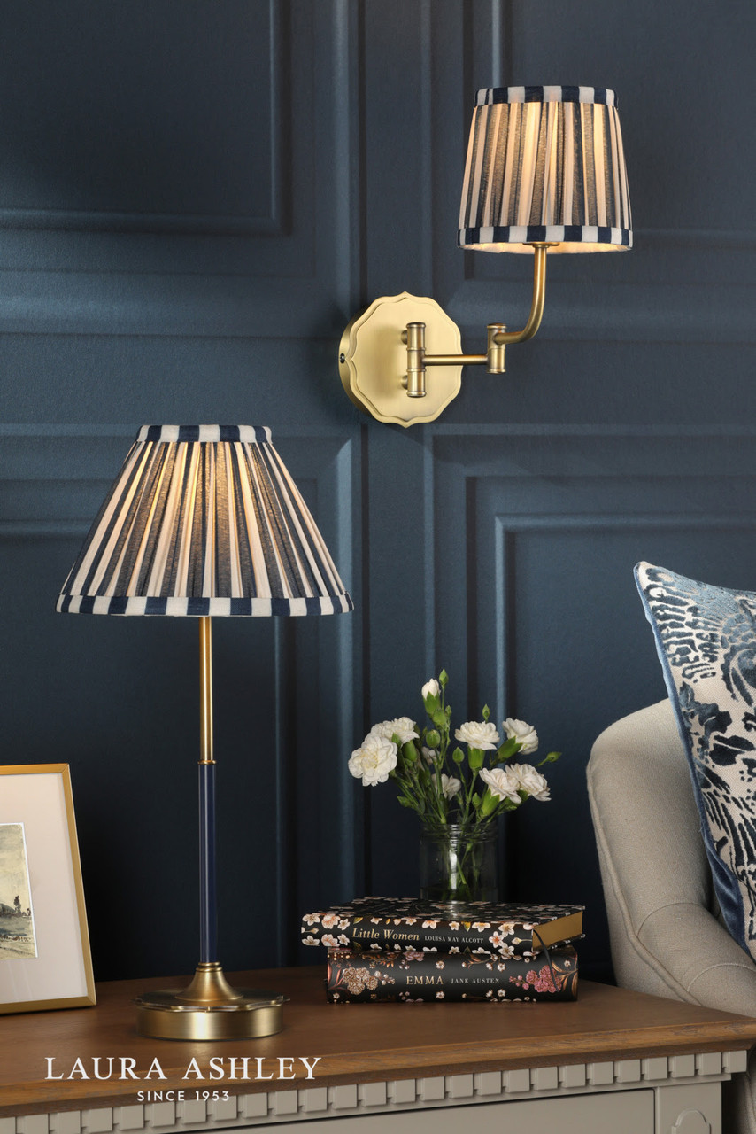 Laura Ashley Denwick Table Lamp Matt Antique Brass and Satin Blue