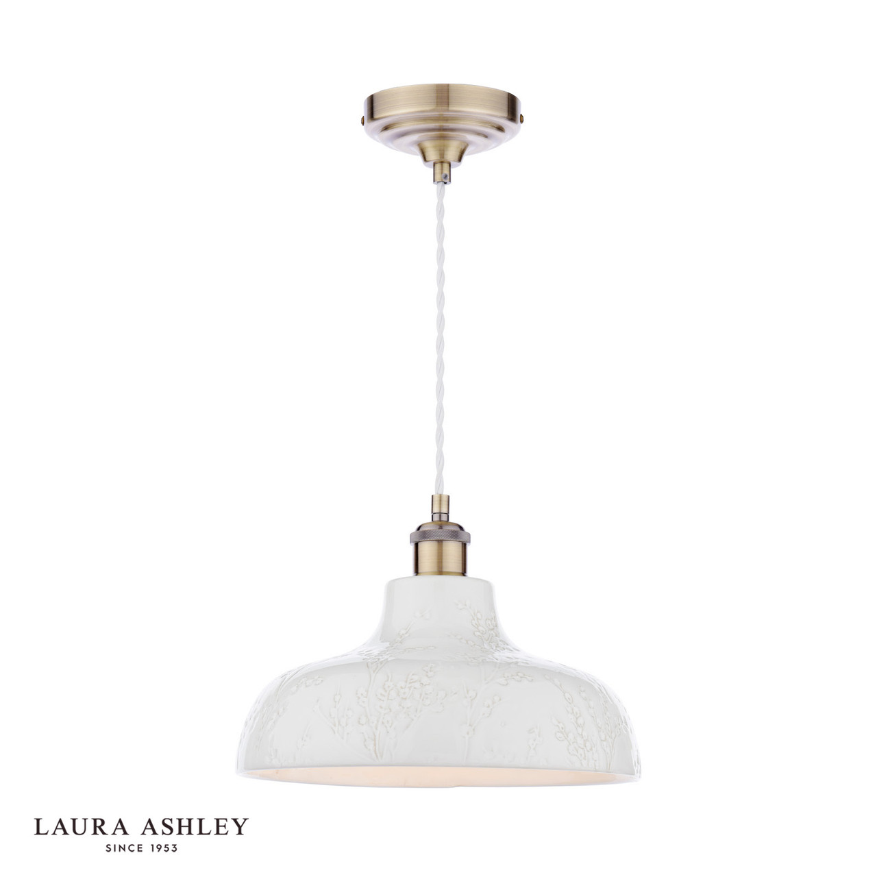 Laura Ashley Pussywillow Pendant Antique Brass and White - The