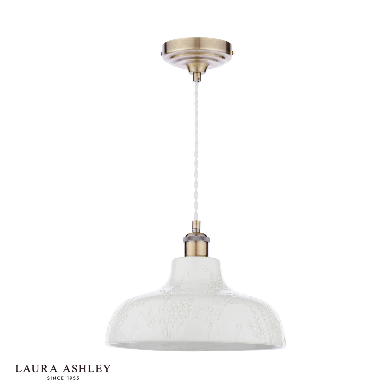 Laura Ashley Pussywillow Pendant Antique Brass and White - The