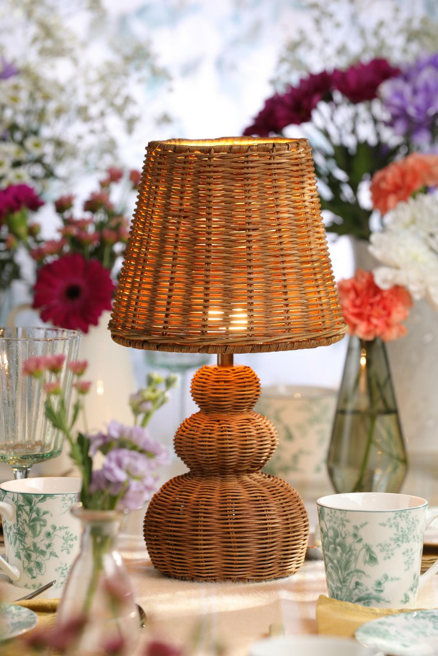 Laura Ashley Hasfield Rechargeable Table Lamp Natural Rattan With