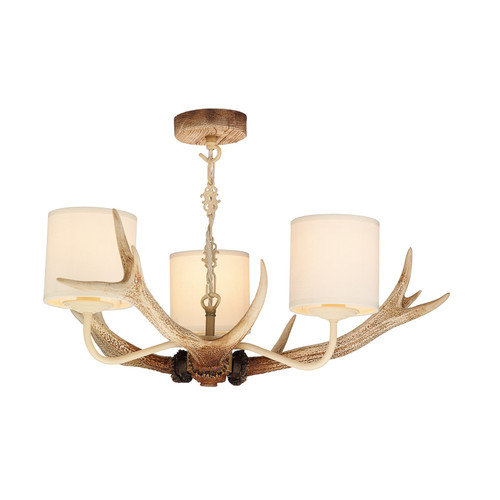 Antler 3 Light Bleached Finish Pendant Comes With Bespoke Silk Shades