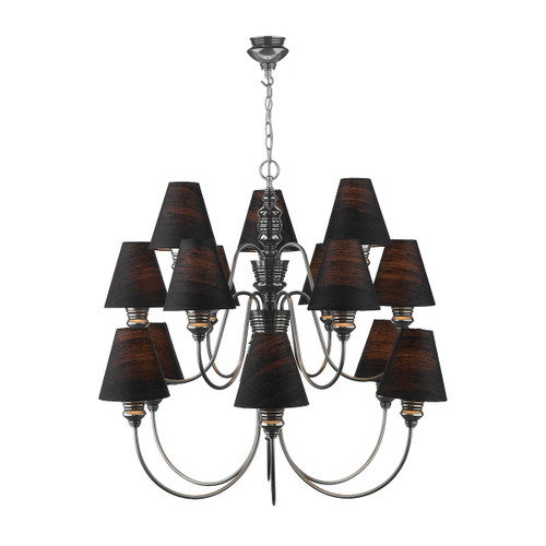 Doreen 15 Light Pendant Pewter Complete With Silk Shades (Specify Colour) by David Hunt Lighting