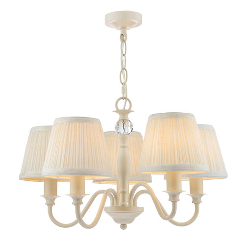 Ellis Satin-Painted Spindle 5 Light Chandelier with Ivory Shades