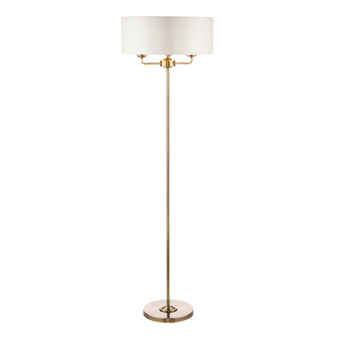 Sorrento Antique Brass 3 Light Floor Lamp with Ivory Shade