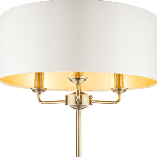 Sorrento Antique Brass 3 Light Floor Lamp with Ivory Shade