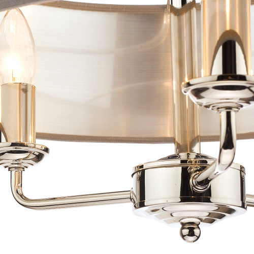 Sorrento Polished Nickel 3 Light Armed Fitting Ceiling Light with Charcoal Shade