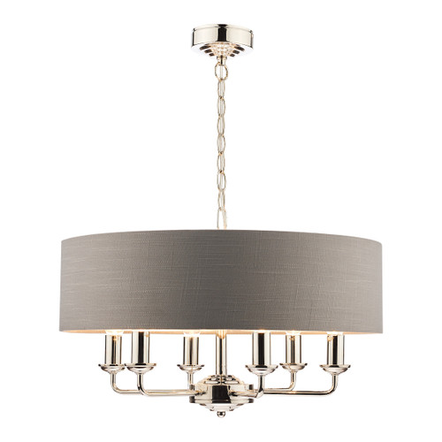 Sorrento Polished Nickel 6 Light Armed Fitting Ceiling Light with Charcoal Shade