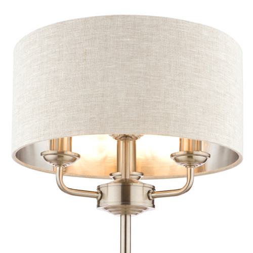 Sorrento Brushed Chrome 3 Light Table Lamp with Natural Shade