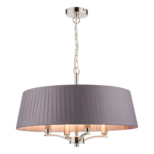 Cristin 4 Light Pendant Polished Nickel with Grey Ribbon Shade