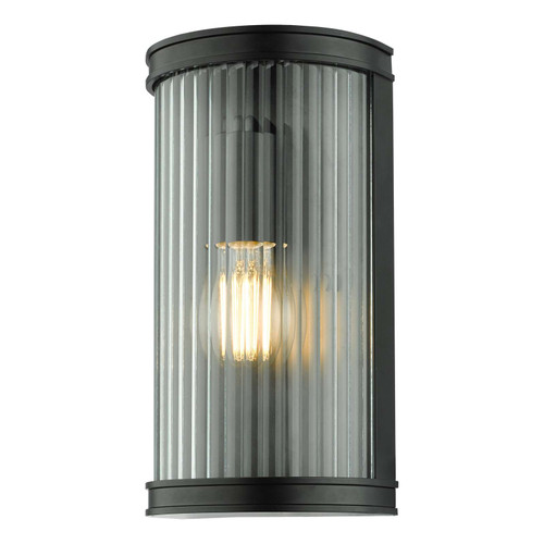 Anund Bathroom Wall Light Matt Black Ribbed Glass IP44