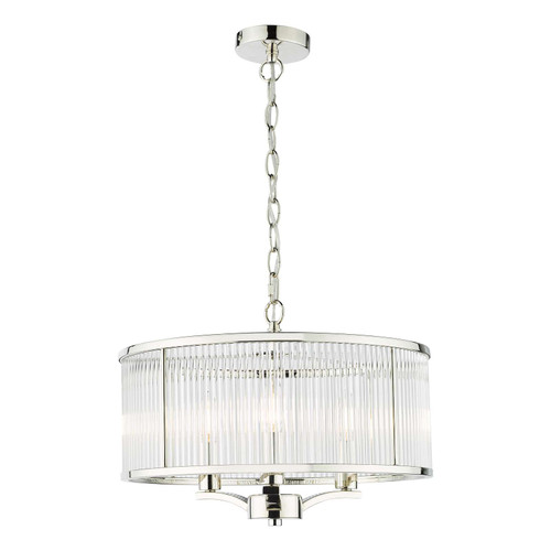 Eveyln 3 Light Pendant Polished Nickel Glass