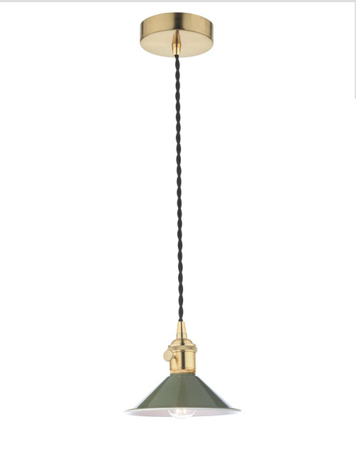 Hadano 1 Light Pendant Natural Brass With Olive Green Shade