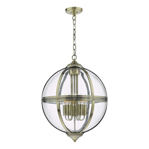 Vanessa 5 Light Lantern Antique Brass Glass