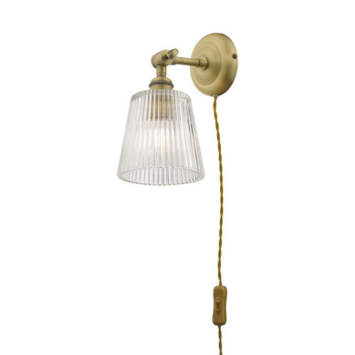 Laura Ashley Callaghan Plugged Wall Light Antique Brass Ribbed Glass