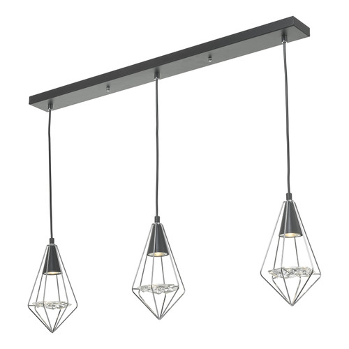 Gianni 3 Light Pendant Black, Polished Chrome & Glass