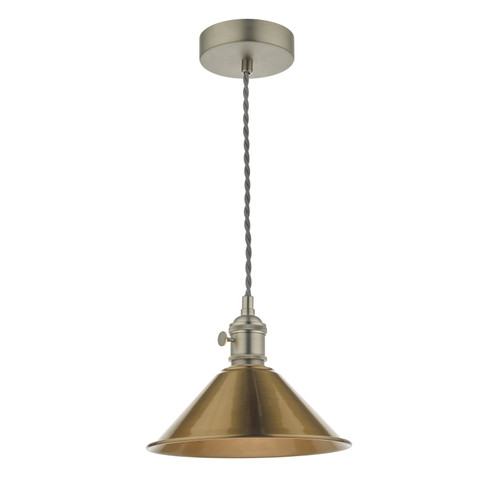 1LT Pendant Antique Chrome C/W Aged Brass Shade