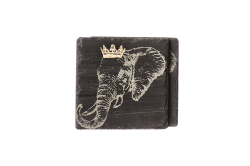 Slate & Gold Leaf Coasters - Elephant, Set of 2