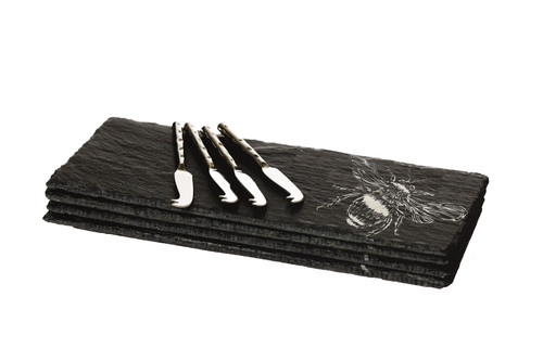 Slate 4 Mini Cheese Board & Knife Sets - Bee