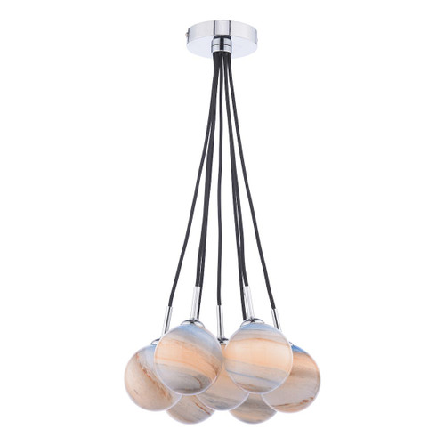 Elpis 7 Light Cluster Pendant Polished Chrome Planet Style Glass