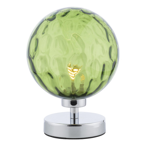 Esben Table Lamp Polished Chrome Green Dimpled Glass