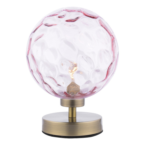 Esben Table Lamp Antique Brass Pink Dimpled Glass