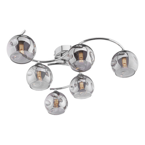 Nakita 6 Light Semi Flush Polished Chrome Smoked Dimpled Glass