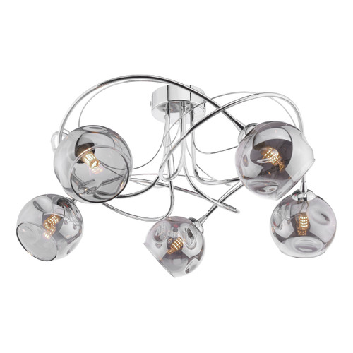 Onawa 5 Light Semi Flush Polished Chrome Smoked Glass