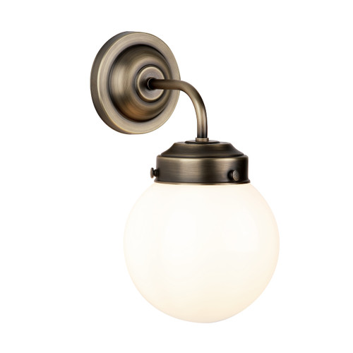 Fairfax Single Wall Light In Antique Brass With Opal Glass