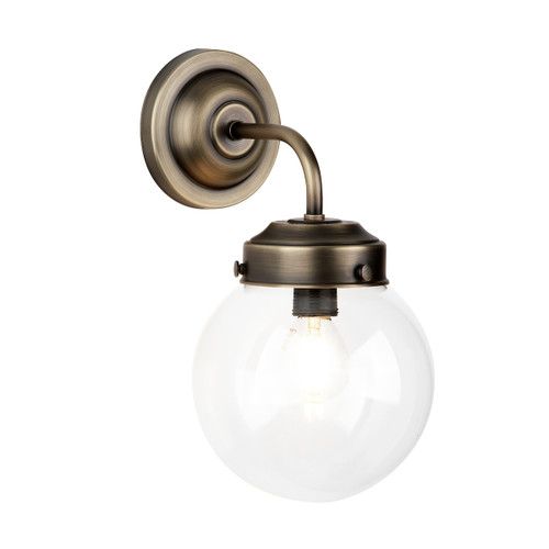 Fairfax Single Wall Light In Antique Brass With Clear Glass