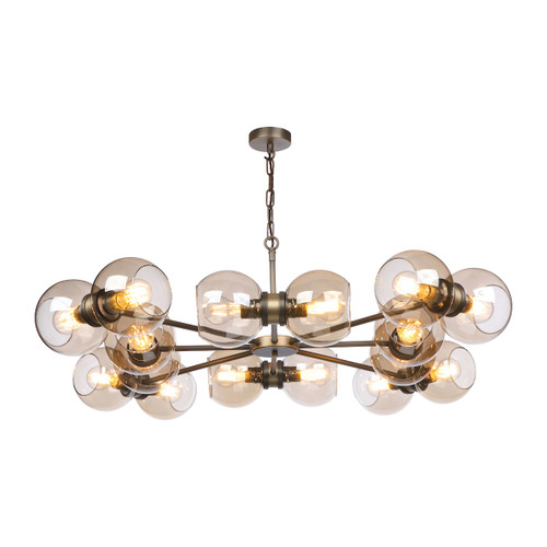 Juno 16 Light Pendant In Antique Brass With Amber Glass