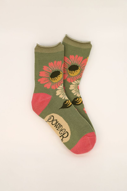 Vintage Flora Ankle Socks - Sage by Powder Designs