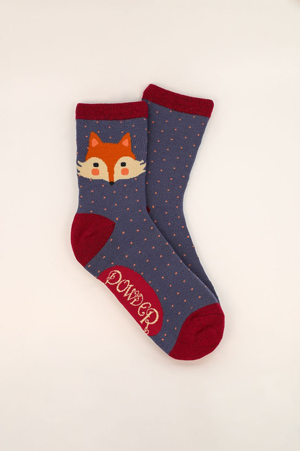 Cheeky Fox Face Ankle Socks - Denim by Powder Designs