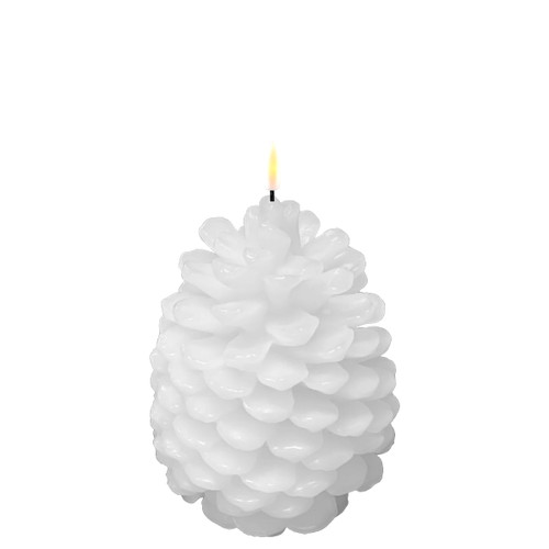 LED Wax Pine Cone Candle - White 19cm