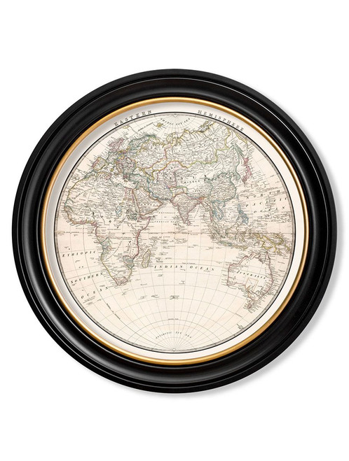 Eastern Hemisphere Black/Gold Round Frame - Sizes Available