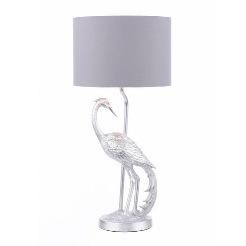 Tregaron Heron Table Lamp Silver with Shade