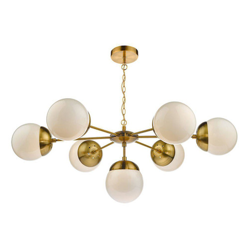 Bombazine 7 Light Pendant Natural Brass & White Opal Glass