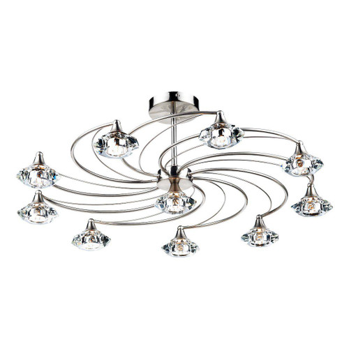 Luther 10 Light Semi Flush Satin Chrome Crystal