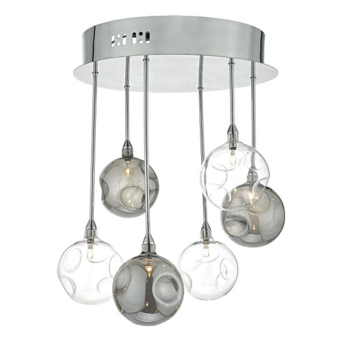 Quinn 6 Light Semi Flush Polished Chrome With Smoked & Clear Glass