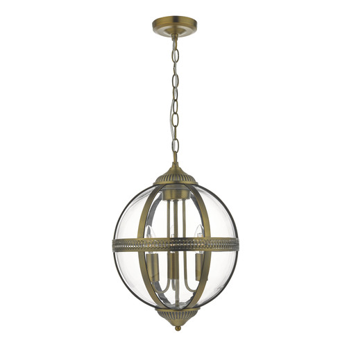 Vanessa 3 Light Pendant Antique Brass And Clear