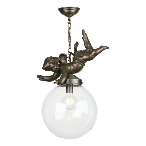 Cupid Pendant In Bronze With Clear Glass