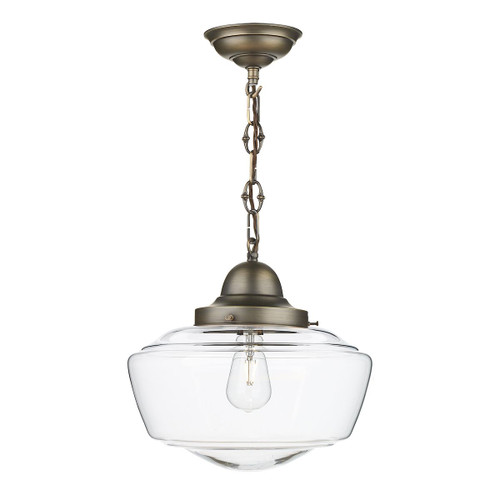 Stowe single pendant in antique brass with clear glass