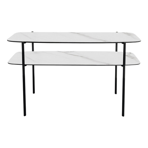 Agnesa 2 Tier Console Table Light Marble Effect and Matt Black