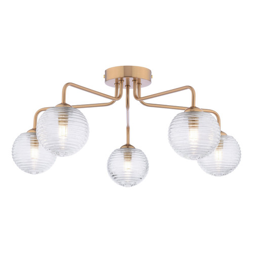 Feya 5 Light Semi-Flush Antique Bronze & Ribbed Glass