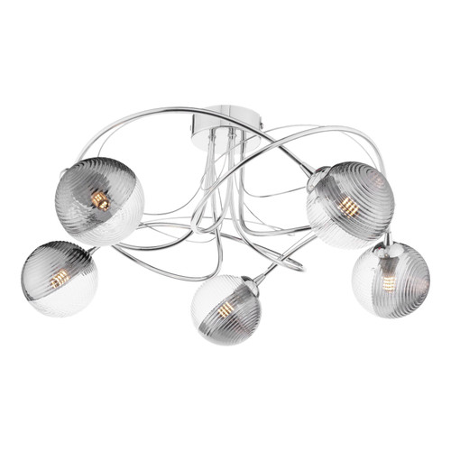 Onawa 5 Light Semi-Flush Polished Chrome & Smoked/Clear Ribbed Glass