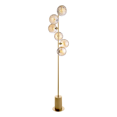 Spiral 6 Light Floor Lamp Matt Gold & Champagne Dimpled Glass